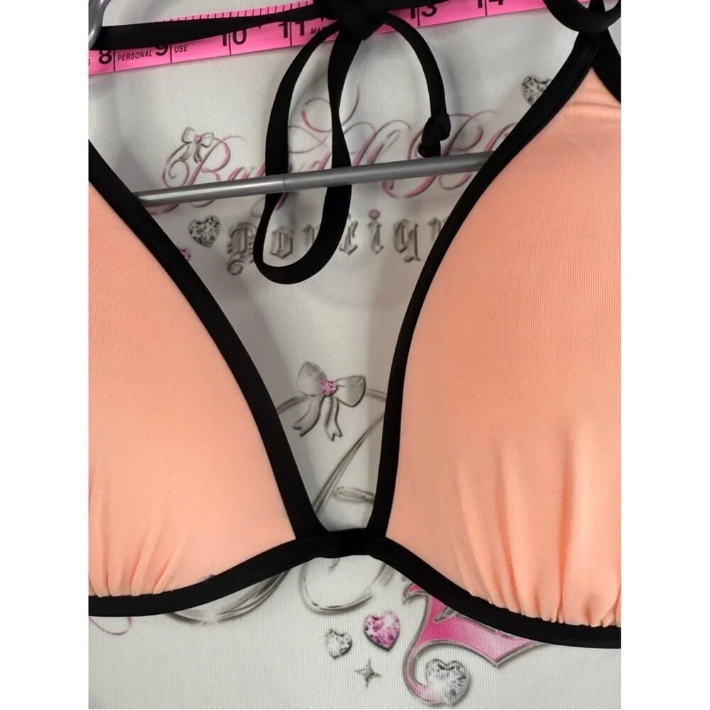 H&M halter orange neon Peach Triangle Bikini Top with Black Trim - Women Swim